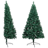 VidaXL Kunstkerstboom met verlichting en kerstballen half 210 cm groen