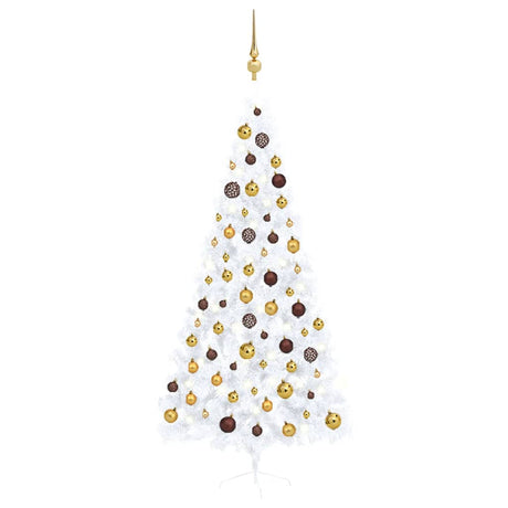 VidaXL Kunstkerstboom met verlichting en kerstballen half 210 cm wit