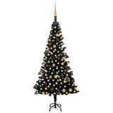 VidaXL Kunstkerstboom met verlichting en kerstballen 180 cm PVC zwart