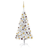 VidaXL Kunstkerstboom met verlichting en kerstballen 150 cm PET zilver