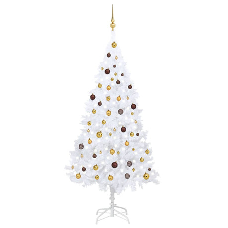 VidaXL Kunstkerstboom met verlichting en kerstballen 210 cm PVC wit