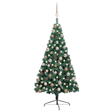 Vidaxl kunstkerstboom met verlichting en kerstballen half 120 cm groen