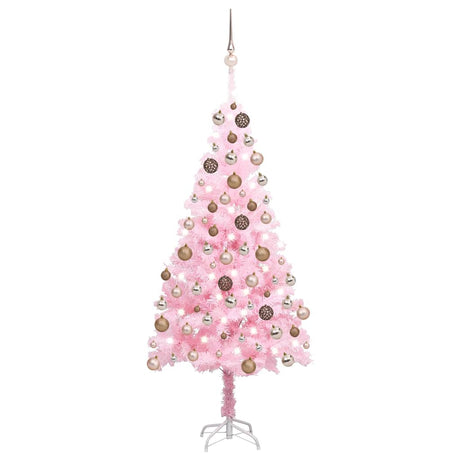 Vidaxl kunstkerstboom met verlichting en kerstballen 120 cm pvc roze