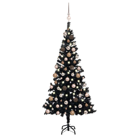 Vidaxl kunstkerstboom met verlichting en kerstballen 150 cm pvc zwart