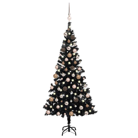 Vidaxl kunstkerstboom met verlichting en kerstballen 180 cm pvc zwart