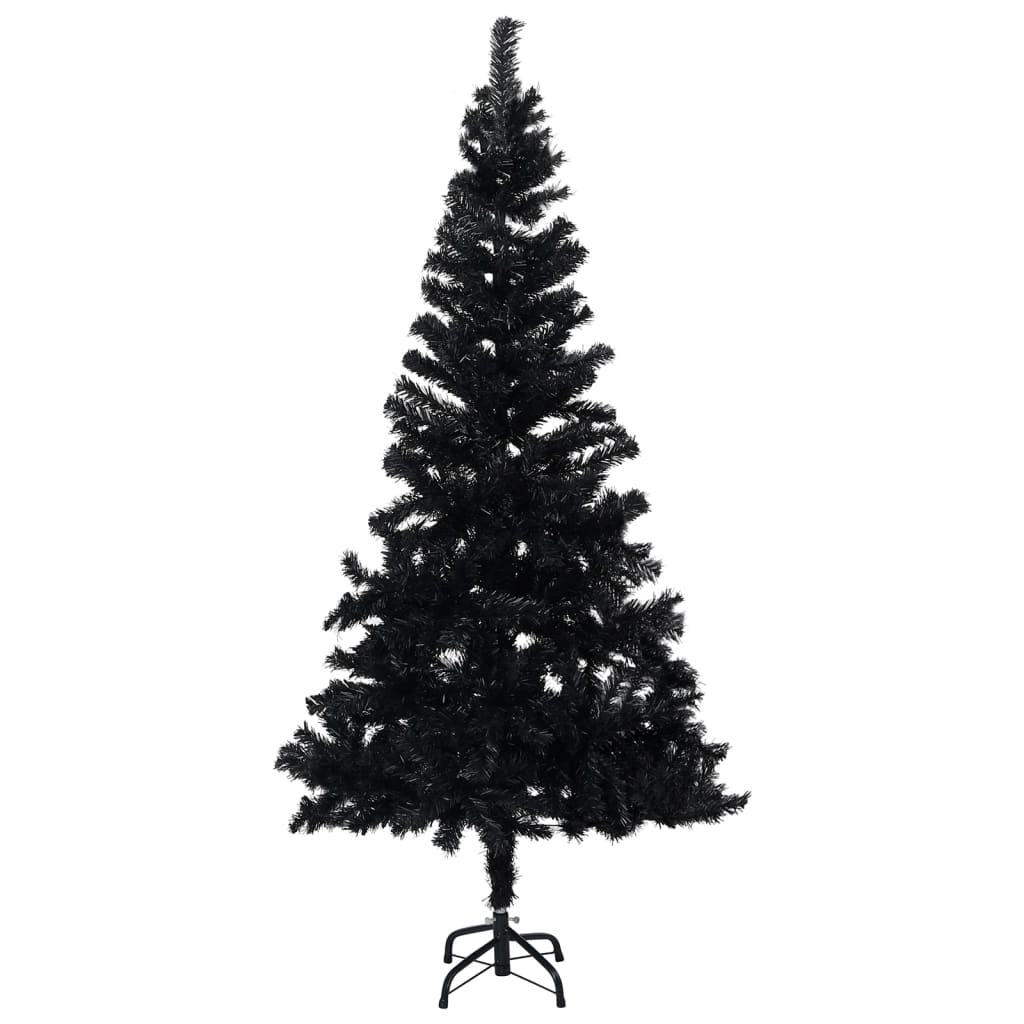 VidaXL Kunstkerstboom met verlichting en kerstballen 180 cm PVC zwart