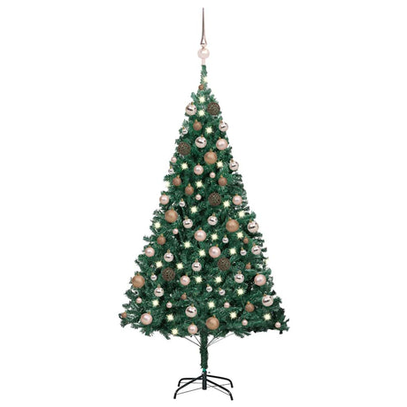 Vidaxl kunstkerstboom met verlichting en kerstballen 150 cm pvc groen