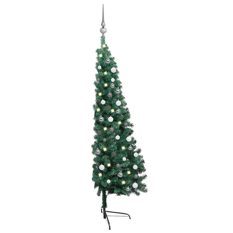 Vidaxl kunstkerstboom met verlichting en kerstballen half 150 cm groen