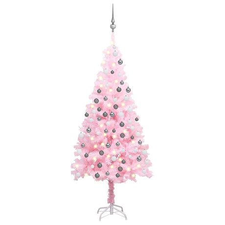 Vidaxl kunstkerstboom met verlichting en kerstballen 120 cm pvc roze