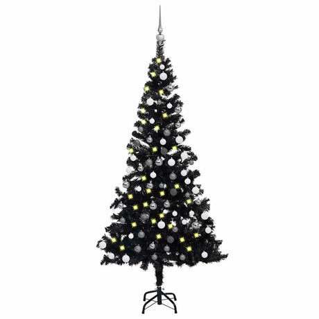 Vidaxl kunstkerstboom met verlichting en kerstballen 120 cm pvc zwart