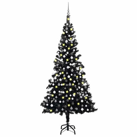Vidaxl kunstkerstboom met verlichting en kerstballen 210 cm pvc zwart