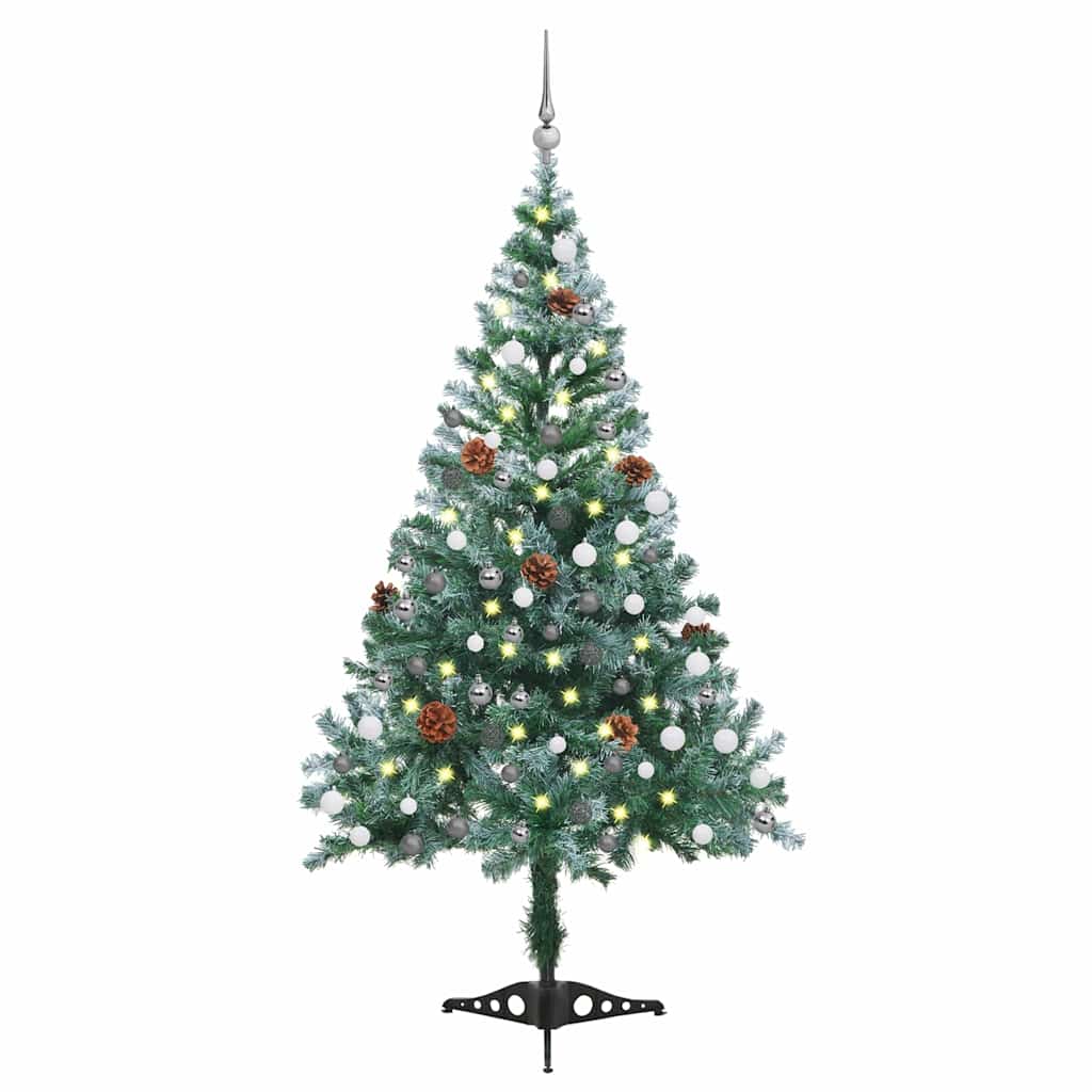 Vidaxl kunstkerstboom met verlichting ballen sneeuw dennenappel 150 cm