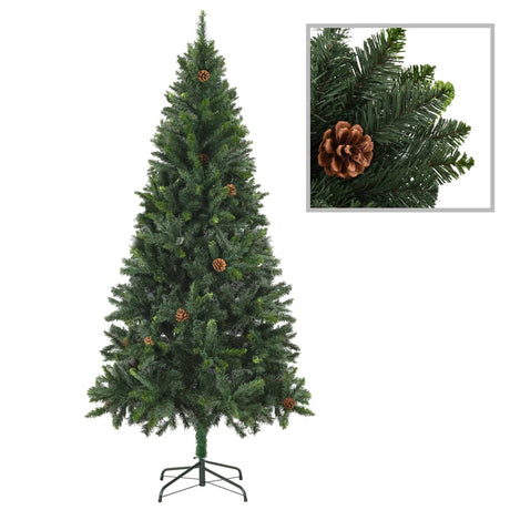 VidaXL Kunstkerstboom met verlichting en dennenappels 210 cm groen