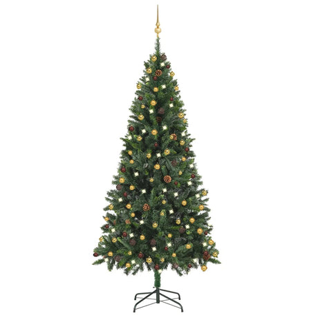 VidaXL Kunstkerstboom met verlichting en kerstballen 210 cm groen