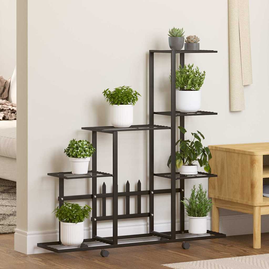 Vidaxl bloemenstandaard met wielen 94,5x25x92,5 cm metaal zwart