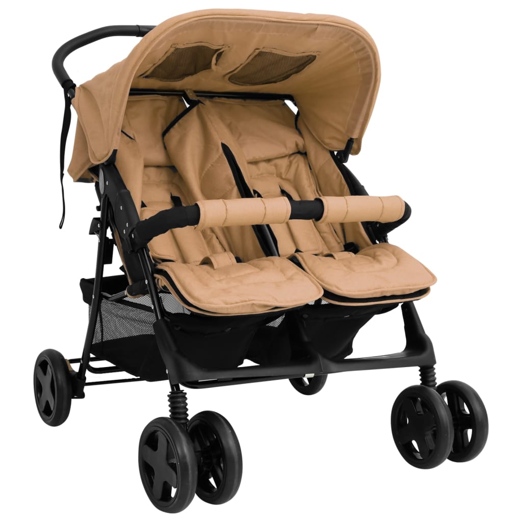 VidaXL Tweelingkinderwagen staal taupe