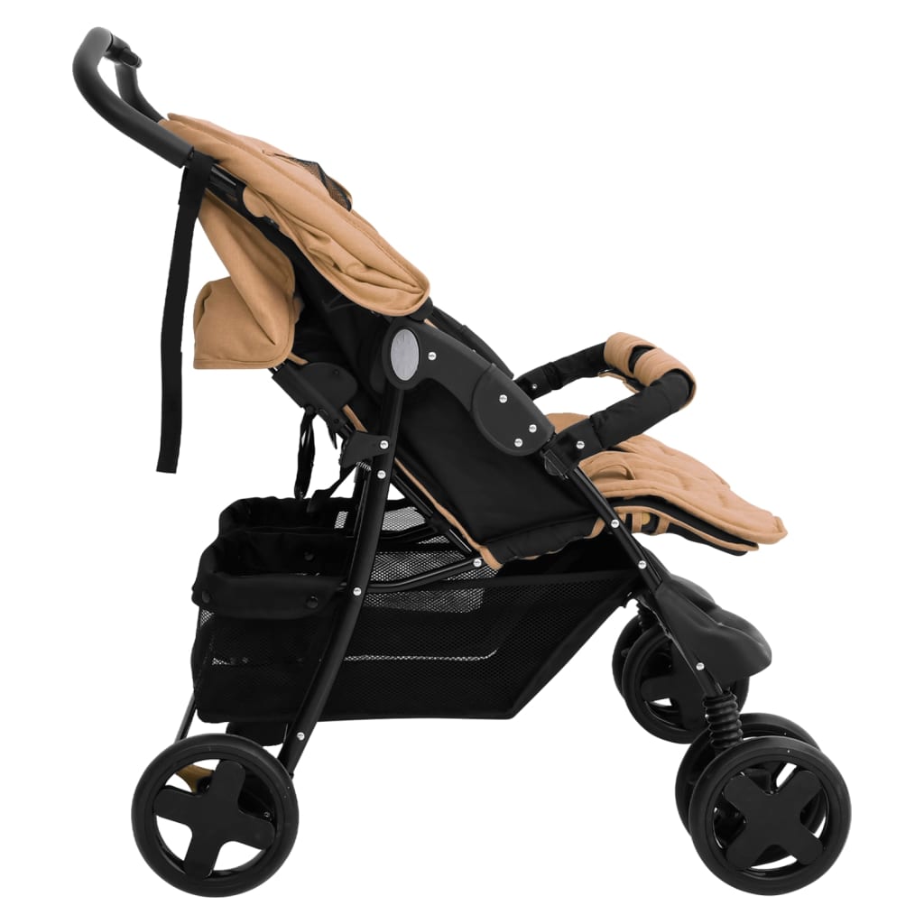 VidaXL Tweelingkinderwagen staal taupe