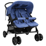 VidaXL Tweelingkinderwagen staal marineblauw