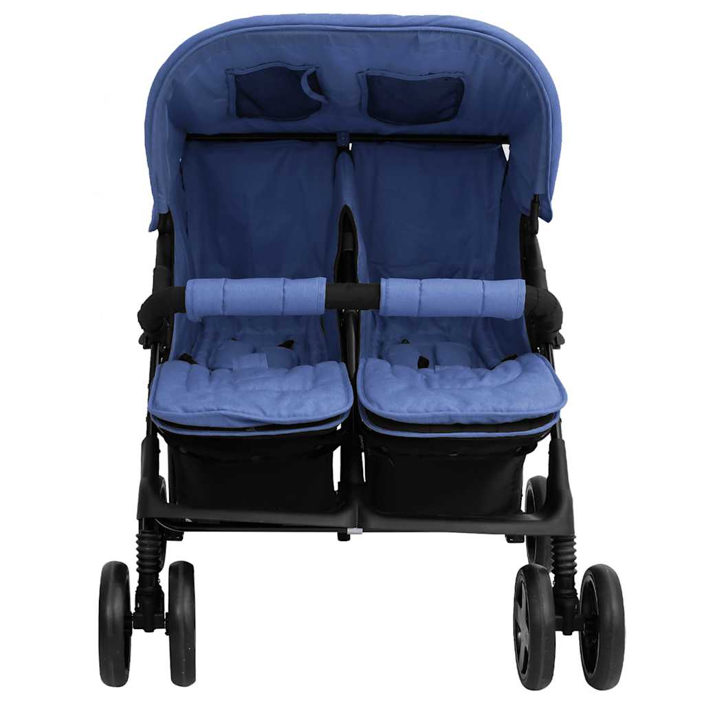 Vidaxl tweelingkinderwagen staal marineblauw