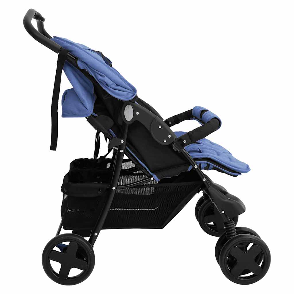 Vidaxl tweelingkinderwagen staal marineblauw