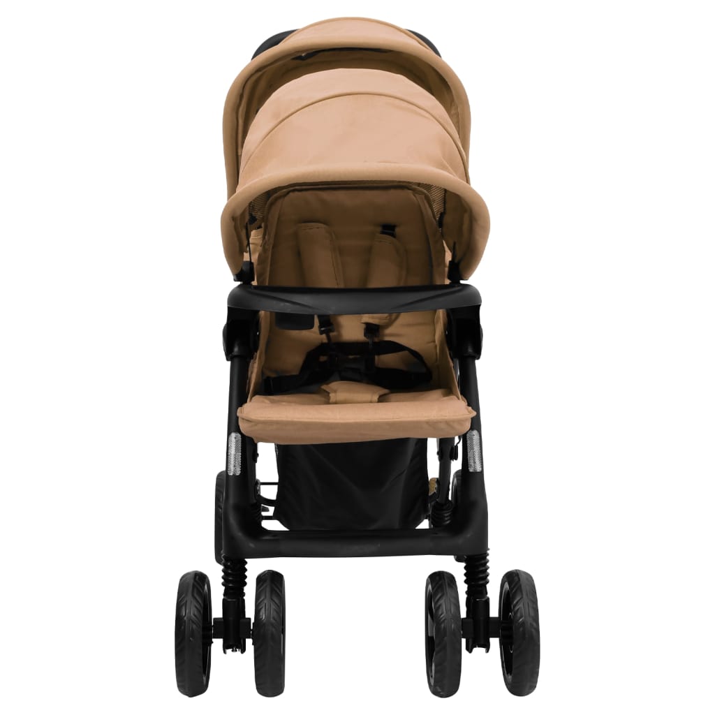 VidaXL Tweelingkinderwagen tandem staal taupe