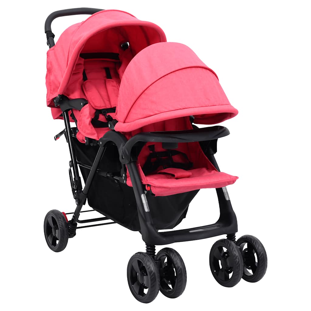 Vidaxl tweelingkinderwagen tandem staal rood