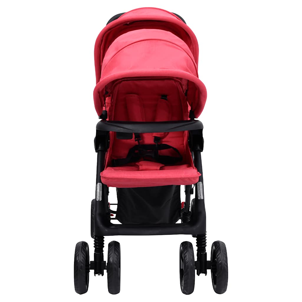 Vidaxl tweelingkinderwagen tandem staal rood