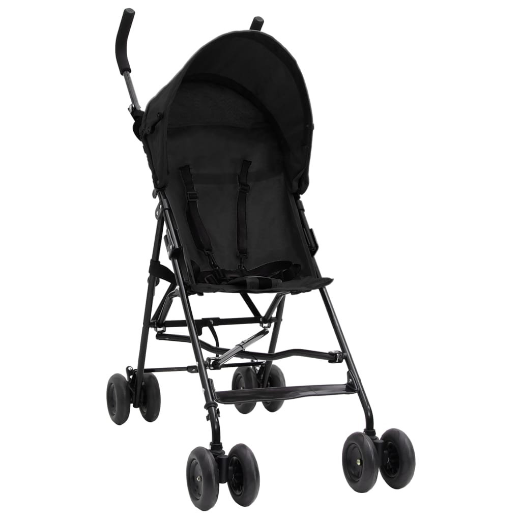 VidaXL Kinderbuggy staal antracietkleurig en zwart