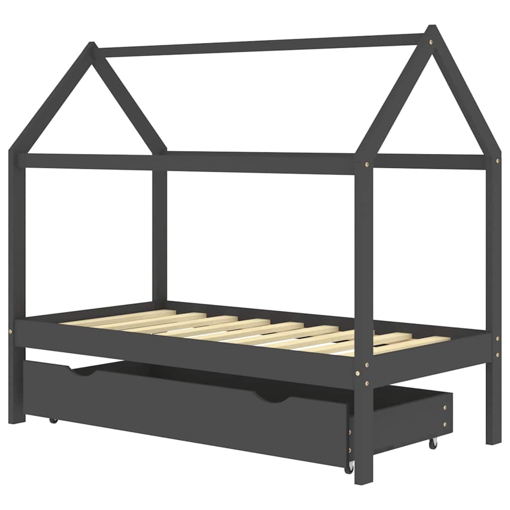 Vidaxl kinderbedframe met lade grenenhout donkergrijs 80x160 cm