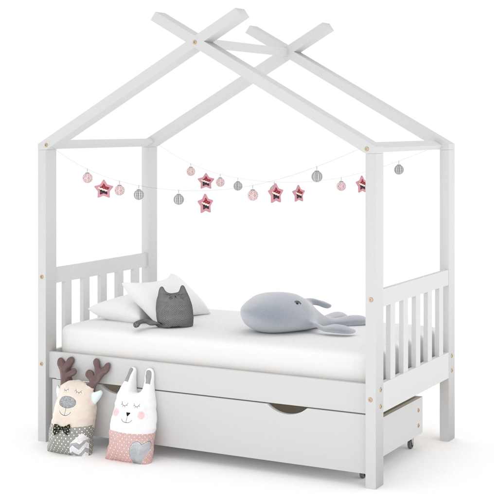 Vidaxl kinderbedframe met lade massief grenenhout 70x140 cm wit
