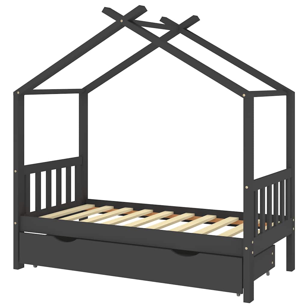 Vidaxl kinderbedframe met lade grenenhout donkergrijs 80x160 cm
