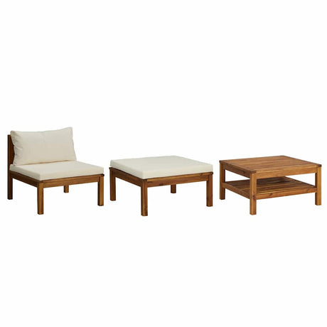 Vidaxl 3-delige loungeset met crèmewitte kussens acaciahout
