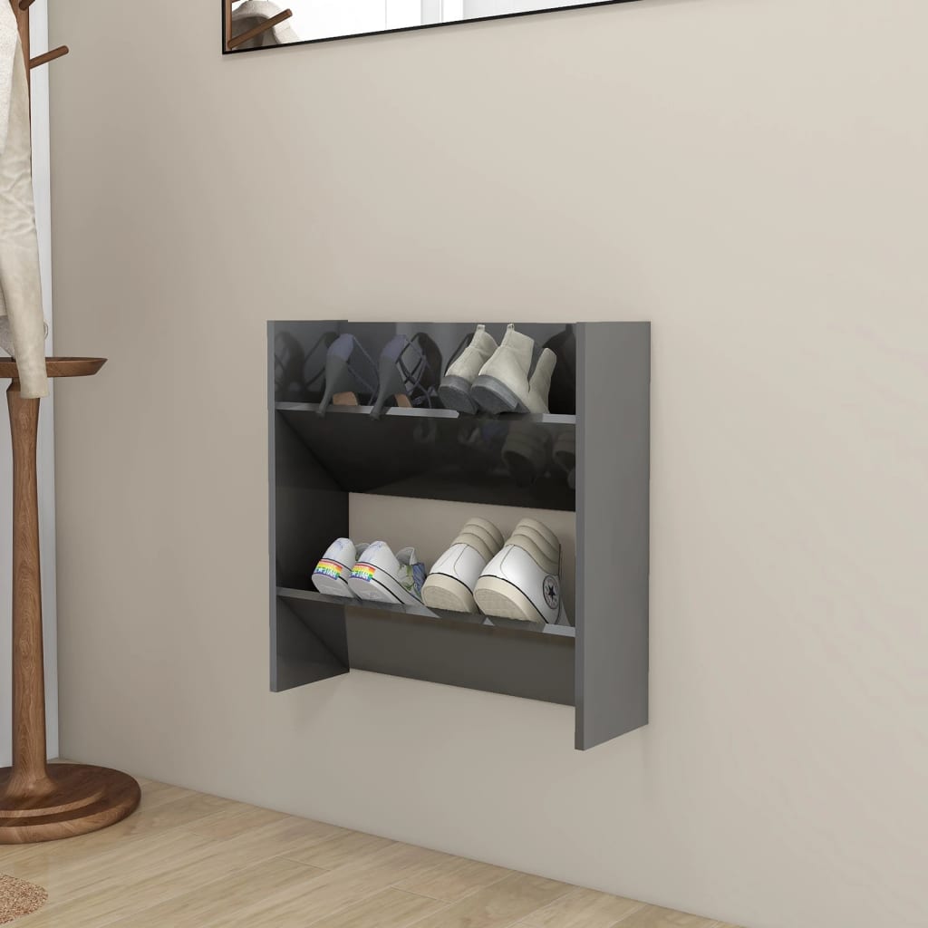 Vidaxl wandschoenenkast 60x18x60 cm bewerkt hout hoogglans grijs