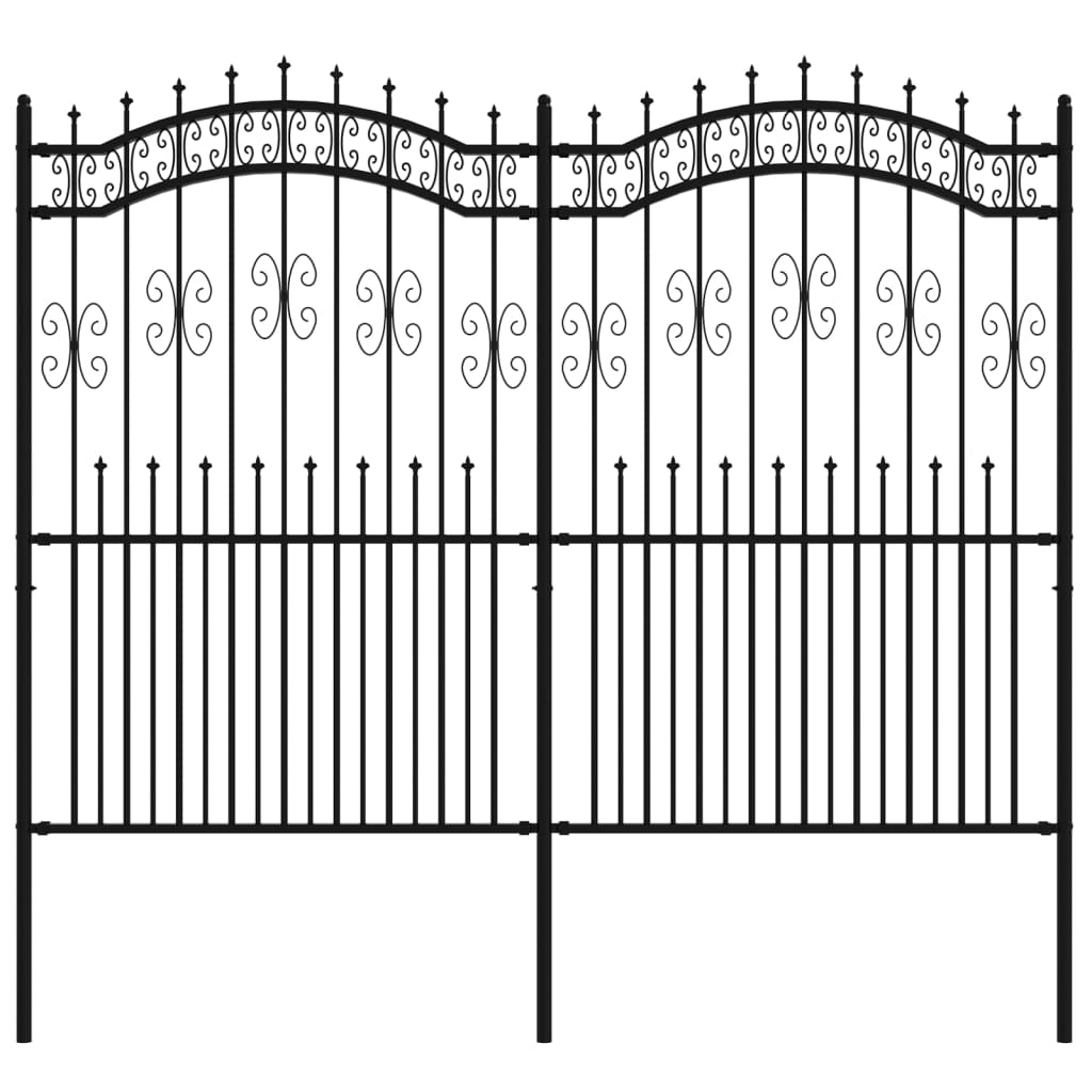 Vidaxl tuinhek met spijlpunten 222 cm gepoedercoat staal zwart