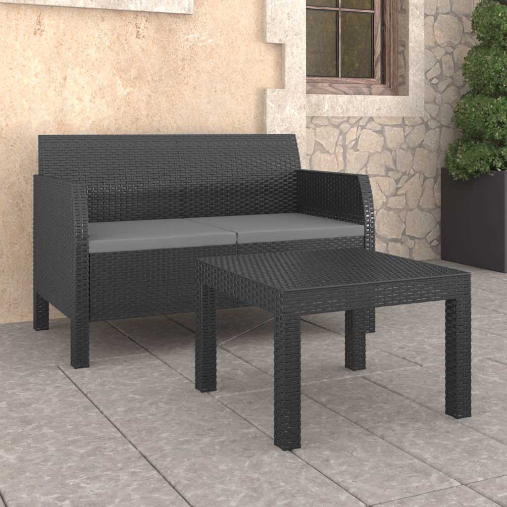 Vidaxl 2-delige loungeset met kussens pp rattan antracietkleurig