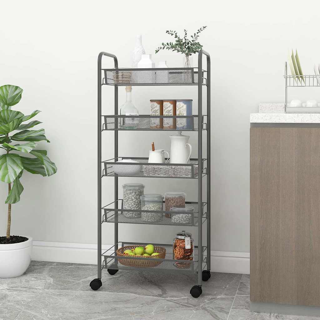 Vidaxl keukentrolley 5-laags 46x26x105 cm ijzer grijs