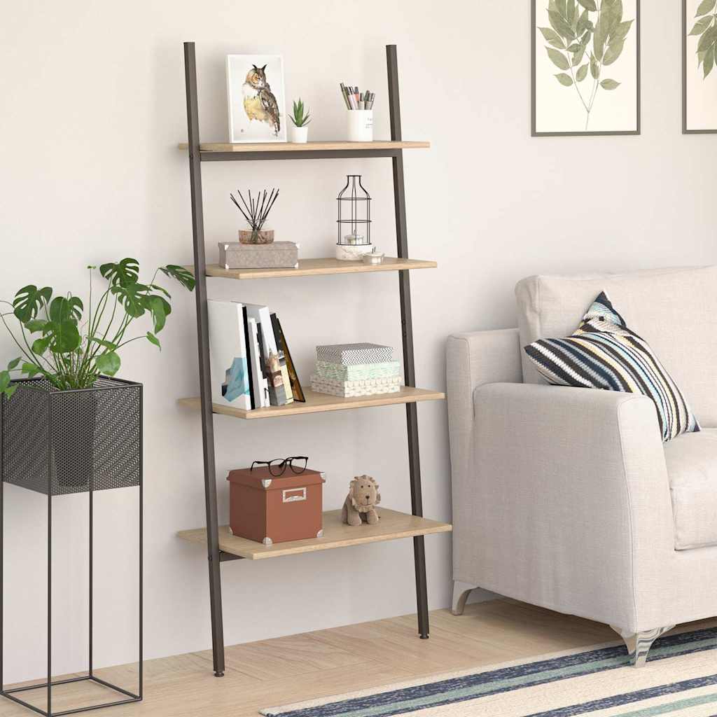 Vidaxl ladderrek met 4 schappen 64x34x150,5 cm lichtbruin en zwart
