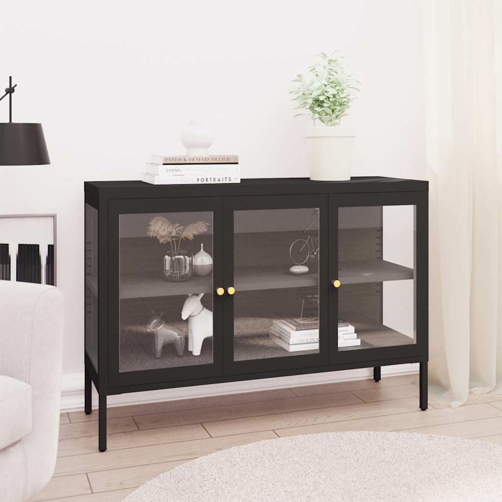 Vidaxl dressoir 105x35x70 cm staal en glas zwart