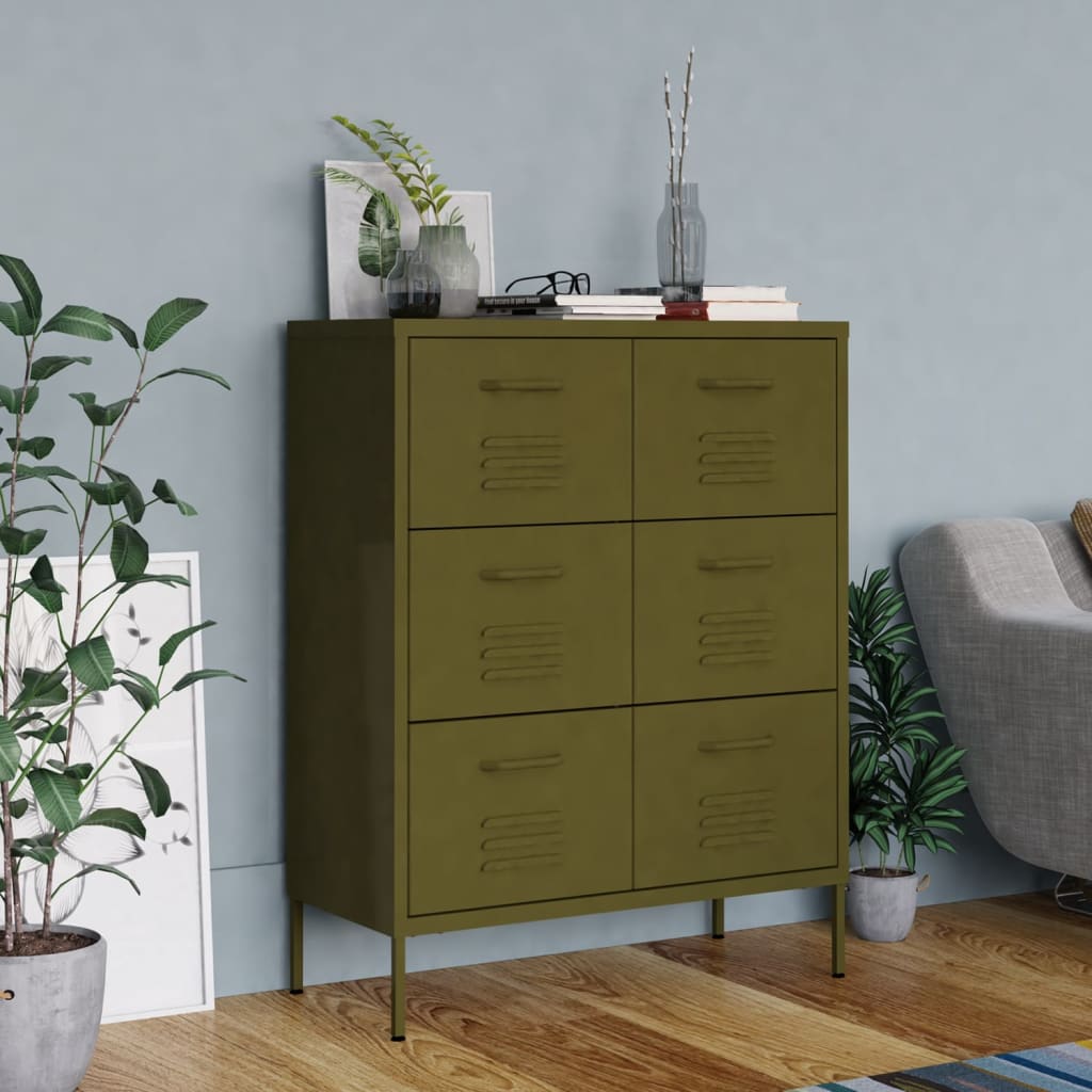 Vidaxl ladekast 80x35x101,5 cm staal olijfgroen