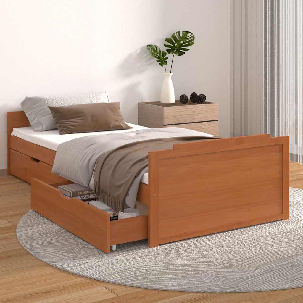 Vidaxl bedframe met lades massief grenenhout honingbruin 90x200 cm