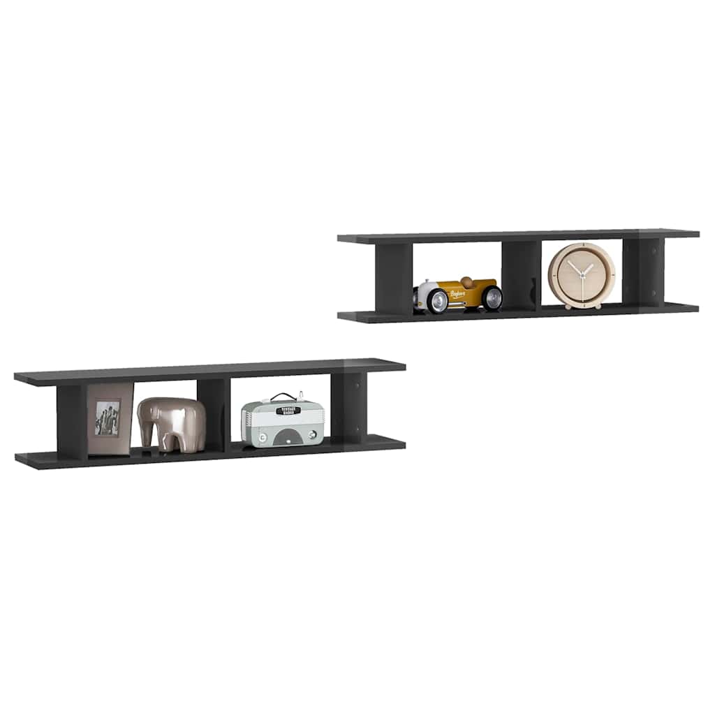 Vidaxl wandschappen 2 st 90x18x20 cm bewerkt hout hoogglans grijs