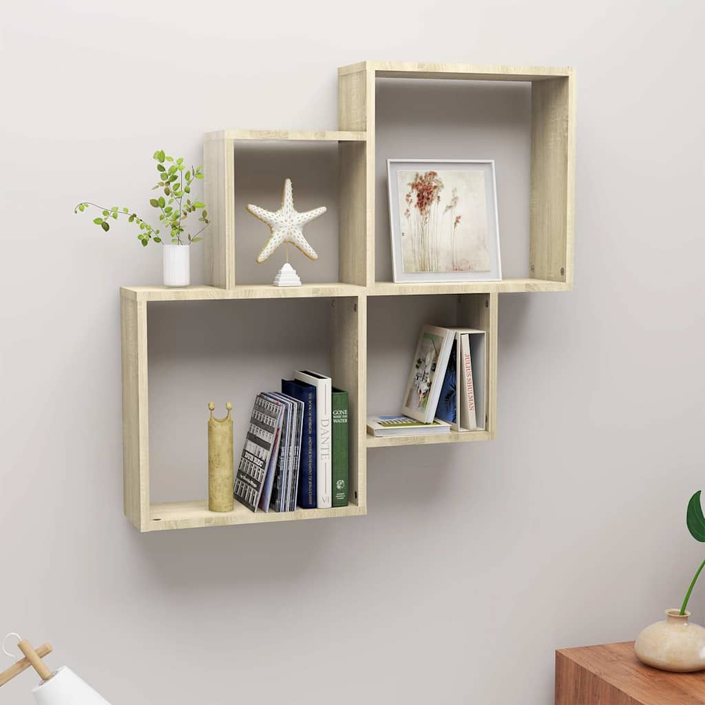 Vidaxl wandschap kubus 80x15x78,5 cm bewerkt hout sonoma eiken