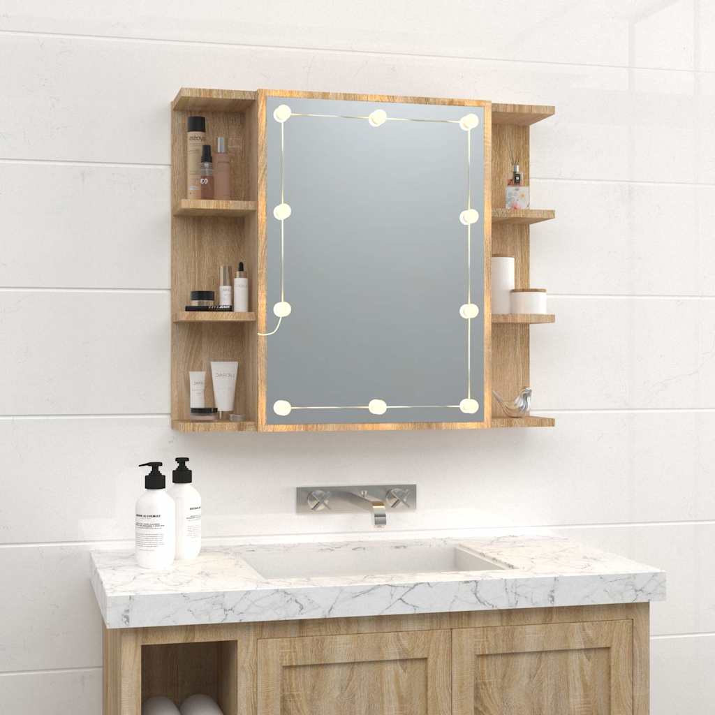 Vidaxl spiegelkast met led-verlichting 70x16,5x60 cm sonoma eikenkleur