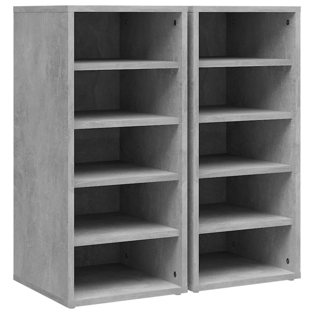 Vidaxl schoenenkasten 2 st 31,5x35x70 cm bewerkt hout betongrijs