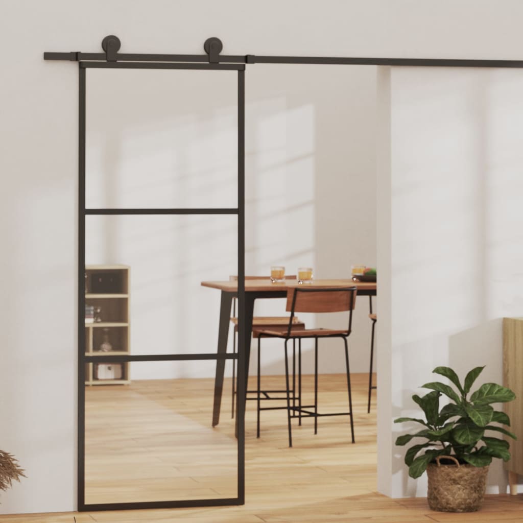 VidaXL Schuifdeur met beslag 76x205 cm aluminium en ESG-glas