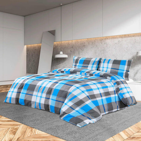 Vidaxl dekbedovertrekset 240x220 cm katoen blauw en grijs