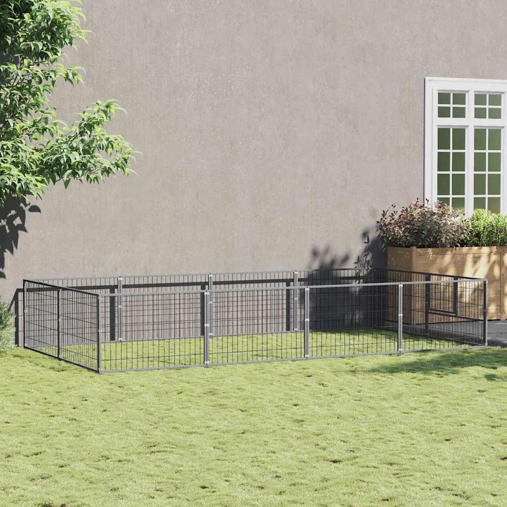 Vidaxl hondenkennel 8 m² staal zilverkleurig