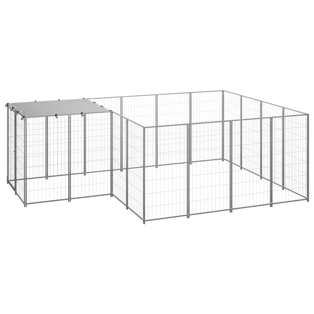 VidaXL Hondenkennel 6,05 m² staal zilverkleurig