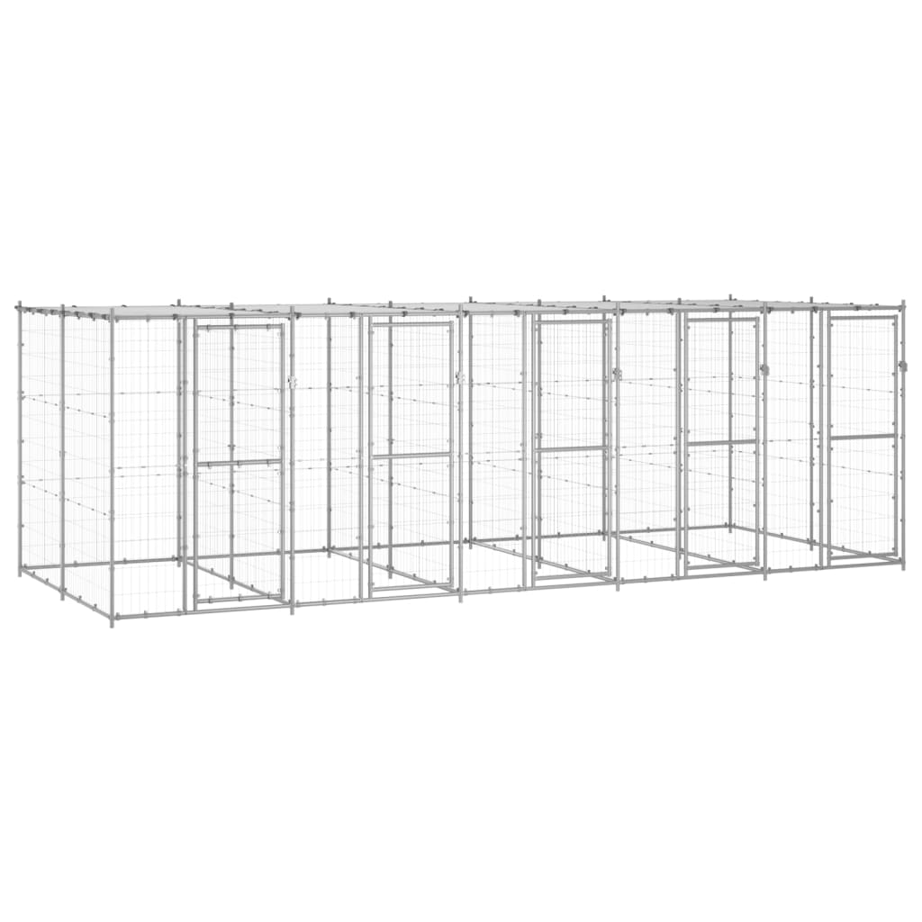 VidaXL Hondenkennel met dak 12,1 m² gegalvaniseerd staal