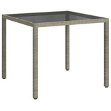 Vidaxl tuintafel 90x90x75 cm gehard glas en poly rattan grijs